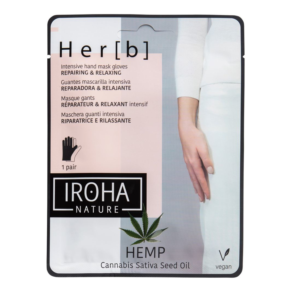 Iroha Nature Repairing & Relaxing Hand & Nail Mask naprawczo-relaksacyjna maseczka w płachcie do dłoni i paznokci Cannabis 2x8g 16