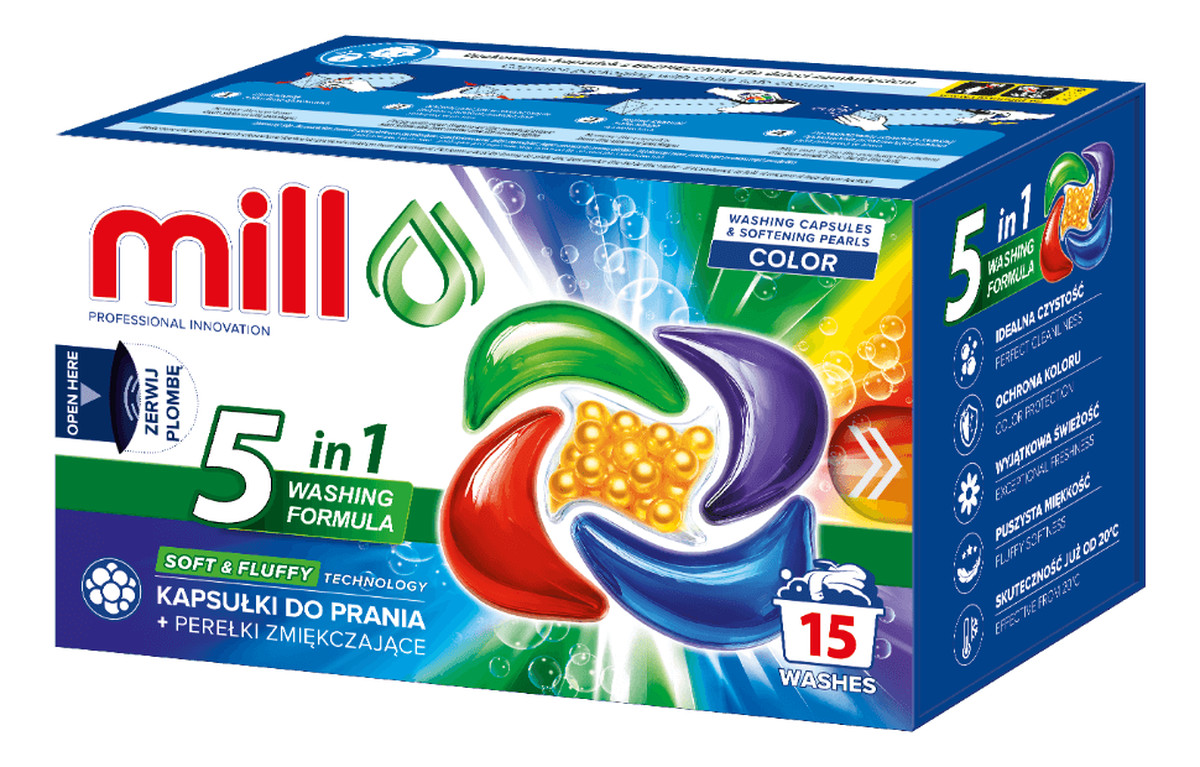 Kapsułki do prania + perełki zmiękczające COLOR 15 szt.