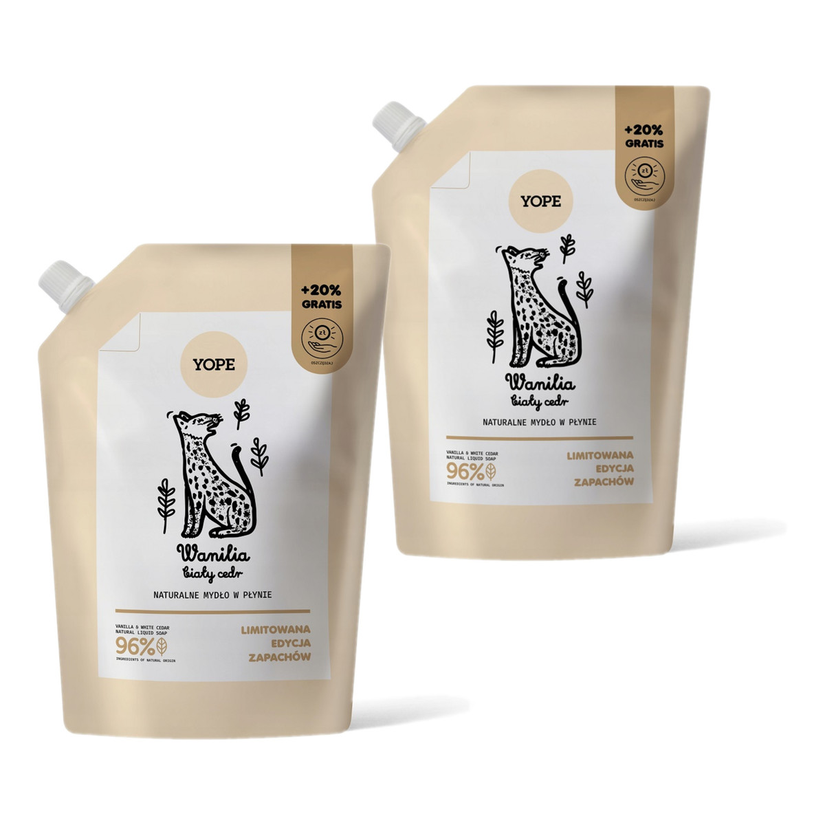 Yope Naturalne Mydło w płynie refill wanilia biały cedr 2x600ml