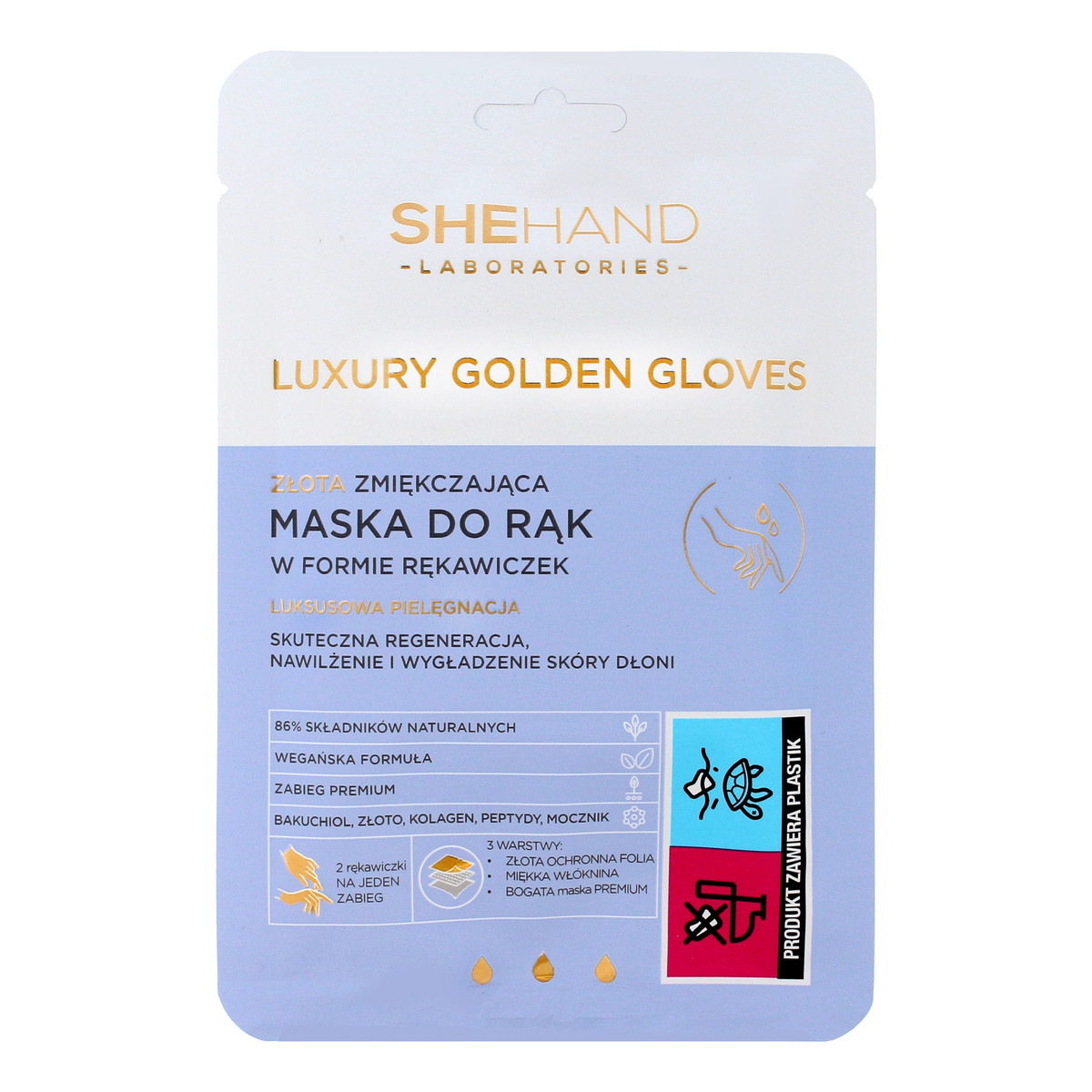 SheHand Luxury Golden Gloves Złota Zmiękczająca Maska do rąk w formie rękawiczek