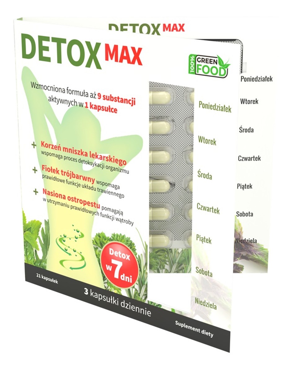 Detox Max suplement diety wspomagający detoksykację organizmu i prawidłowe funkcjonowanie układu trawiennego 21 kapsułek