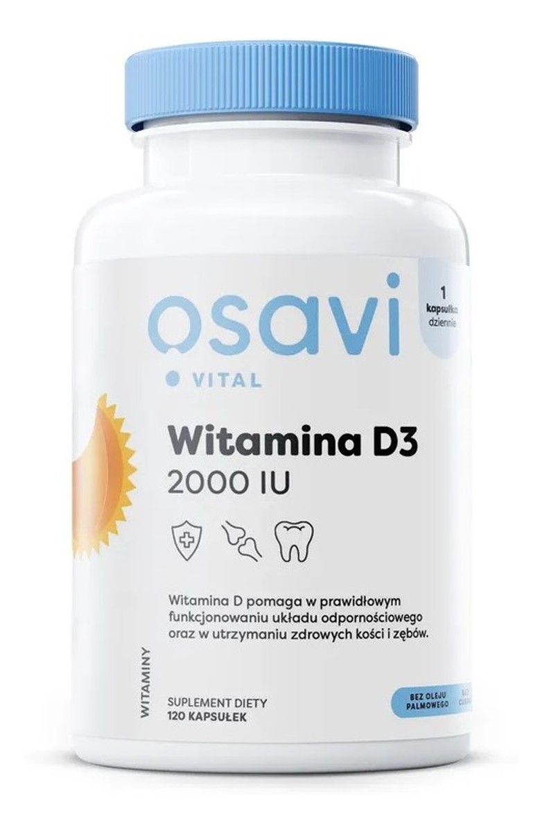 Osavi_vital witamina d3 2000iu 50mcg suplement diety wspomagający prawidłowe funkcjonowanie naszego układu odpornościowego, mięśni i zębów 120szt.