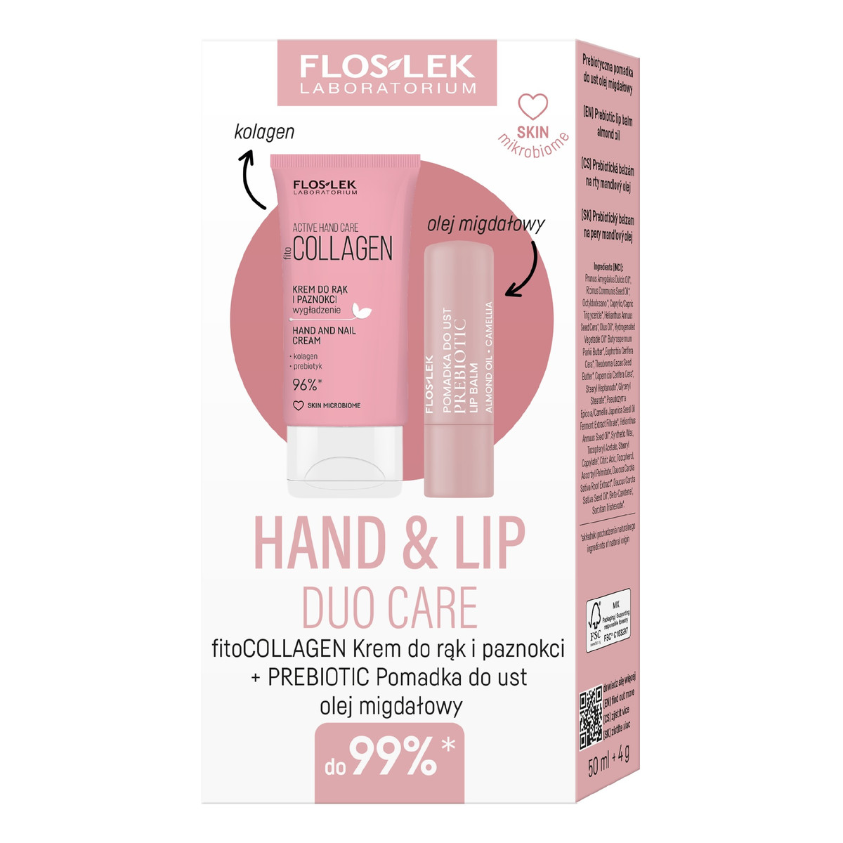 FlosLek Fitocollagen Zestaw prezentowy Hand & Lip DUO Care krem do rąk +pomadka ochronna Prebiotic