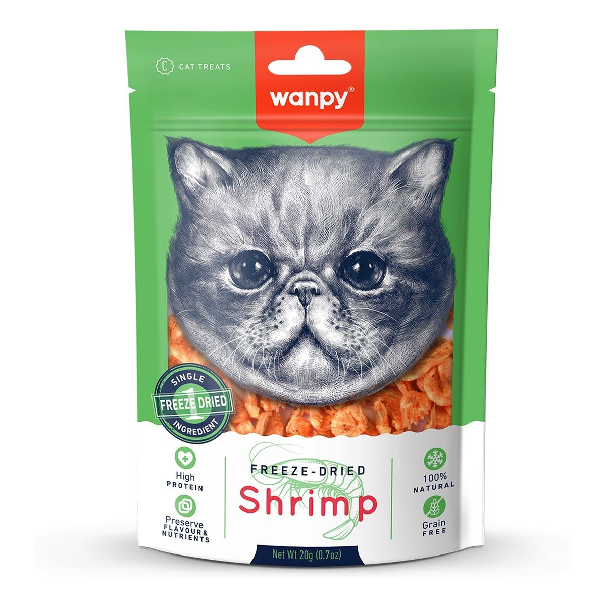 Wanpy Cats przekąski dla kotów shrimp-liofilizowane krewetki 20g