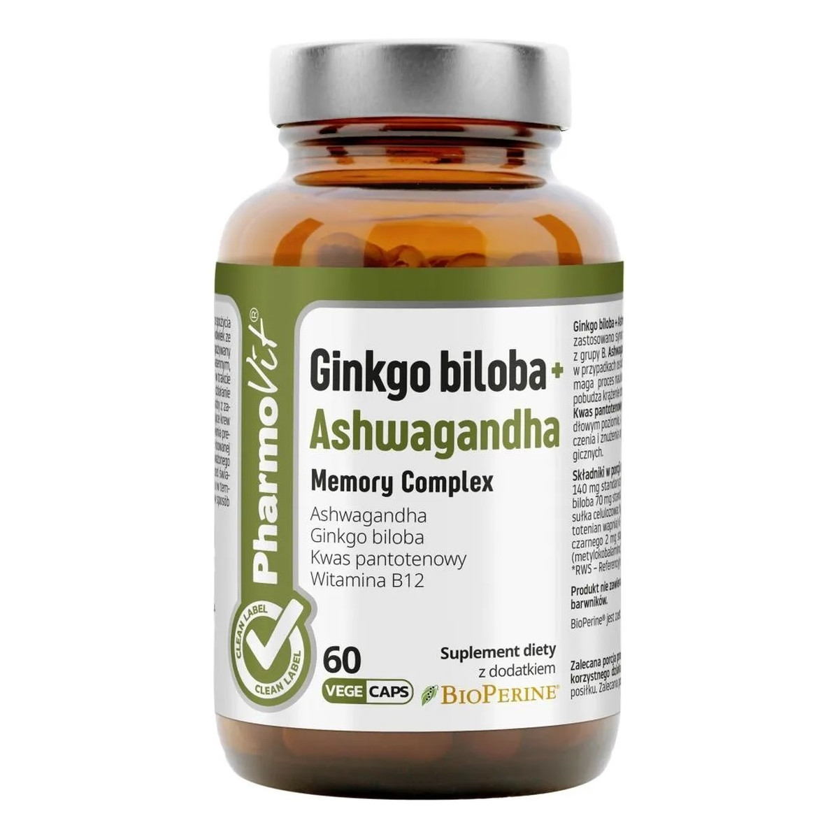 Pharmovit Ginkgo Biloba + Ashwagandha suplement diety 60 kapsułek