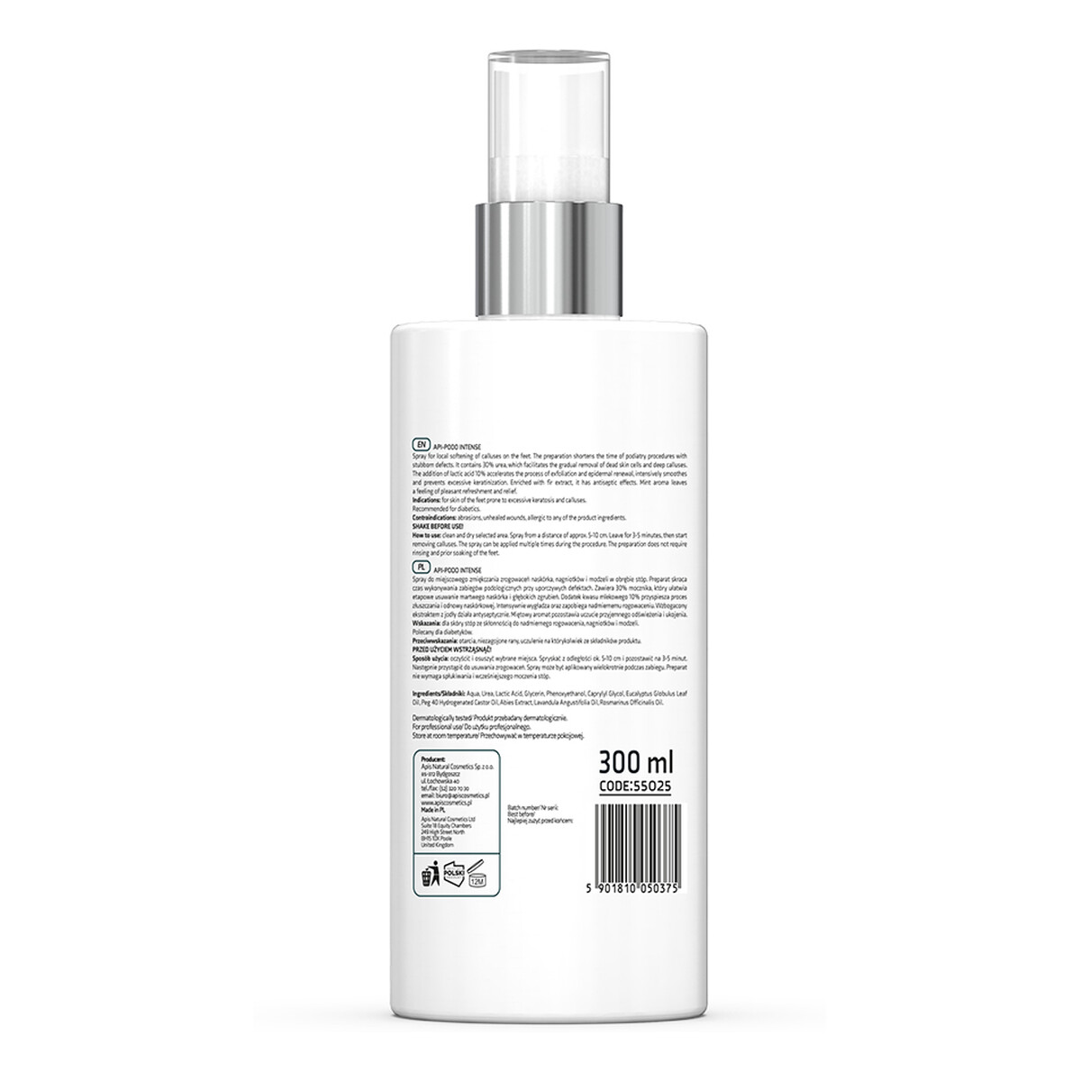 Apis Api-Podo Intense Spray zmiękczajacy do stóp z kwasami AHA, BHA i mocznikiem 25% 300ml