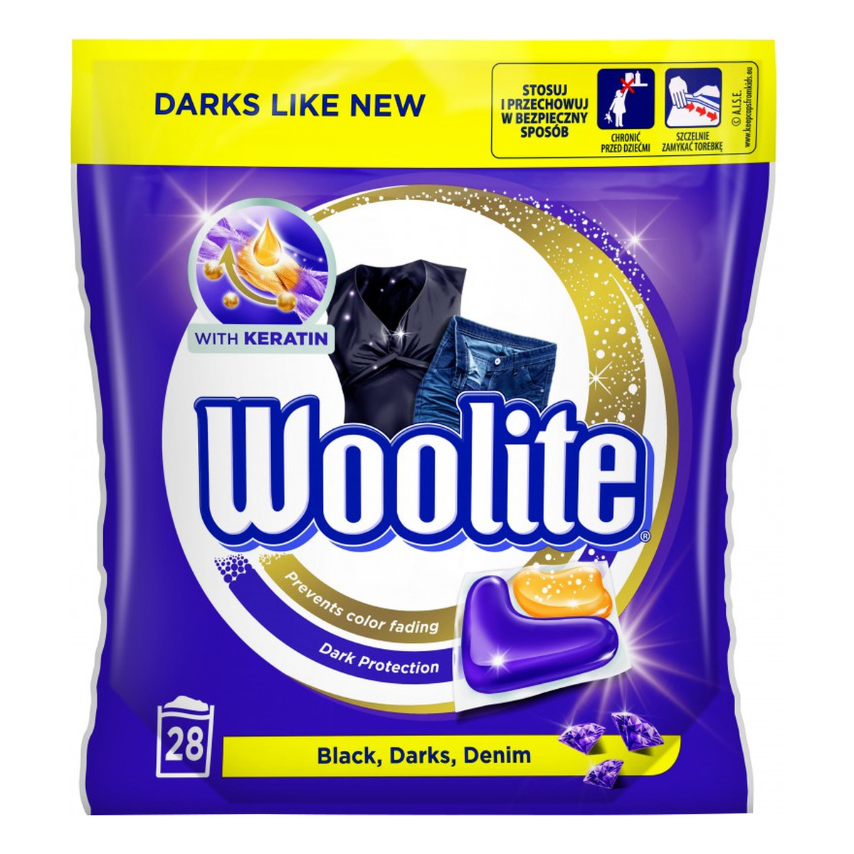 Woolite Black Darks Denim kapsułki do prania do tkanin ciemnych z keratyną 28szt