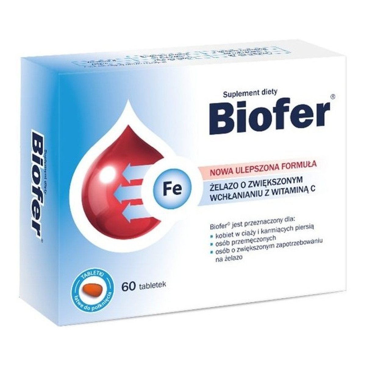 Biofer Żelazo o zwiększonym wchłanianiu z witaminą C 60 tabletek