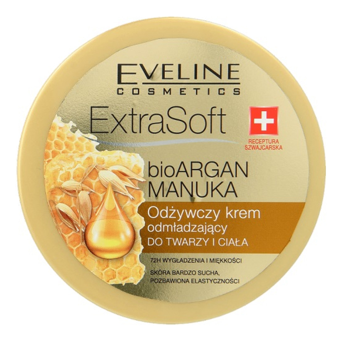 Eveline Extra Soft Odżywczy krem odmładzający do twarzy i ciała z bio Arganem i olejkiem Manuka 175ml