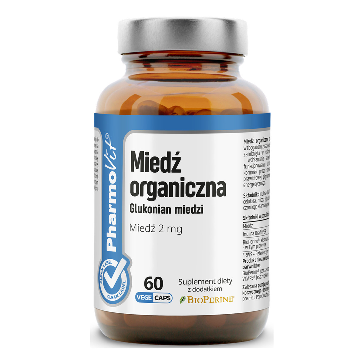 Pharmovit Miedź Organiczna glukonian miedzi suplement diety 60 kapsułek