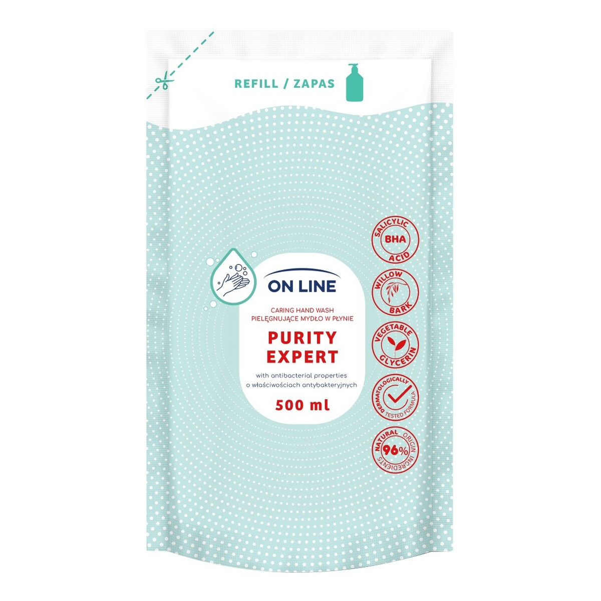 On Line Pielęgnujące mydło w płynie antybakteryjne 500ml