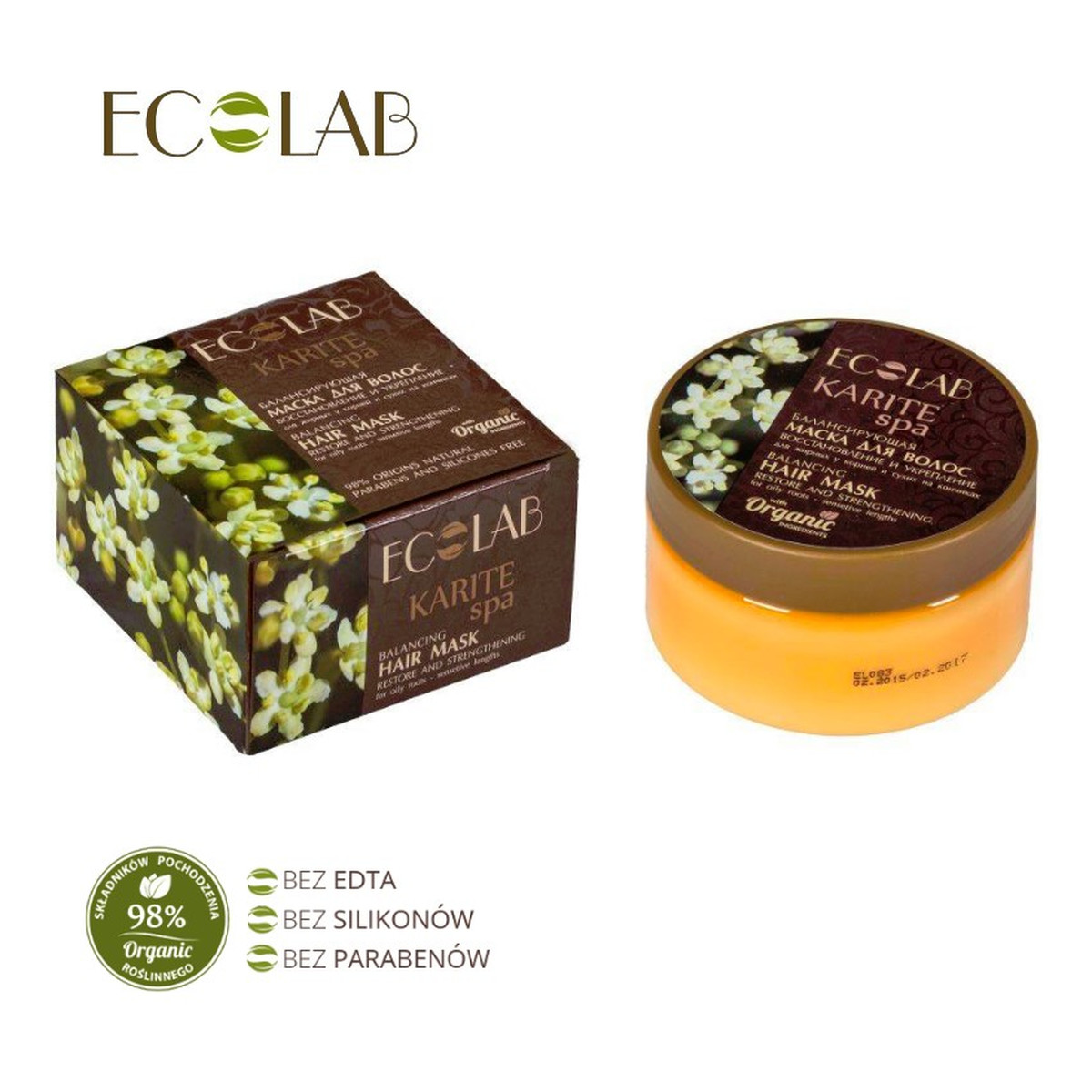 Ecolab Ec Laboratorie Karite SPA Zrównoważona Maska Do Włosów Tłustych U Nasady i Suchych Na Końcach Odbudowa i Wzmocnienie 200ml