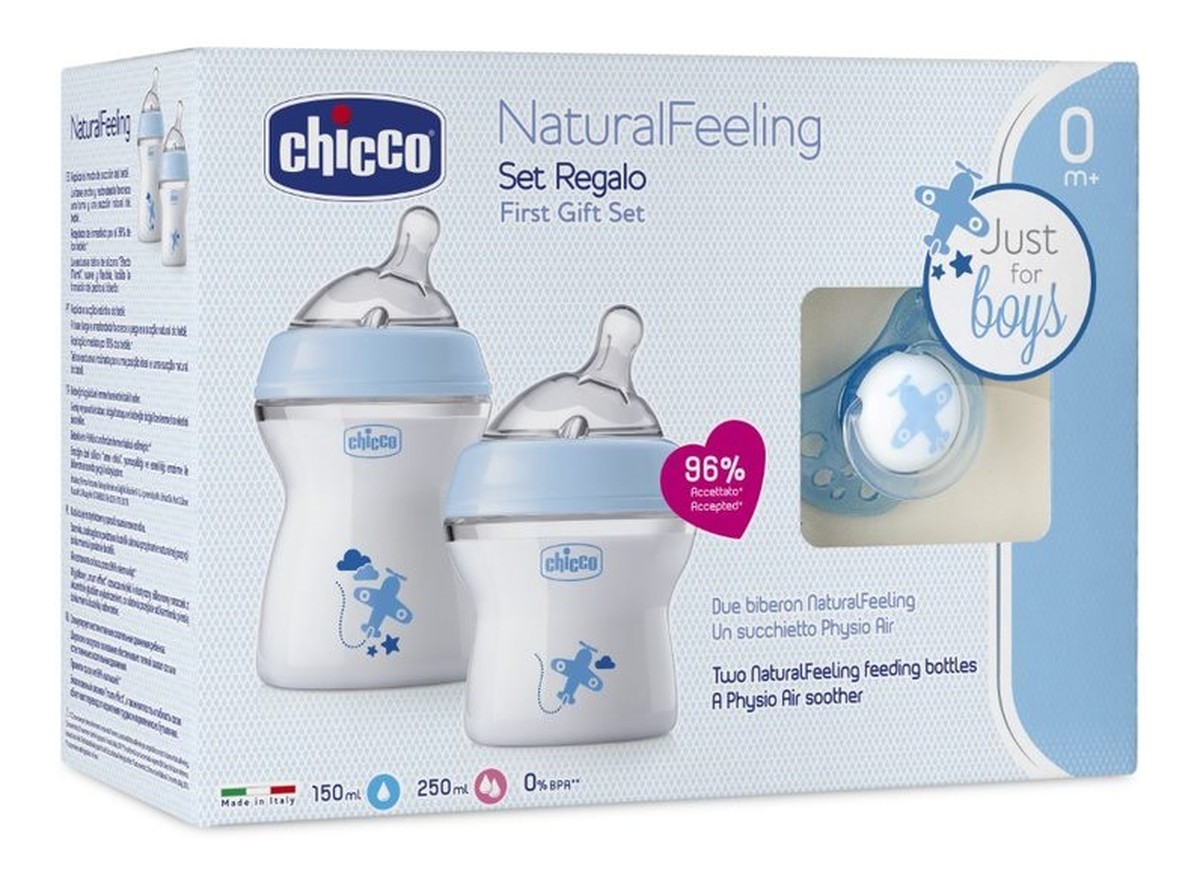 Zestaw do karmienia butelka 150ml 0m+ + butelka 250ml 2m+ + smoczek physioforma comfort 0m+ niebieski