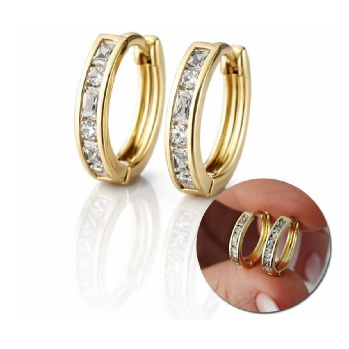 Ecarla Kolczyki ze stali szlachetnej platerowane 14k złotem, z cyrkoniami KOŁA KST3417 3g