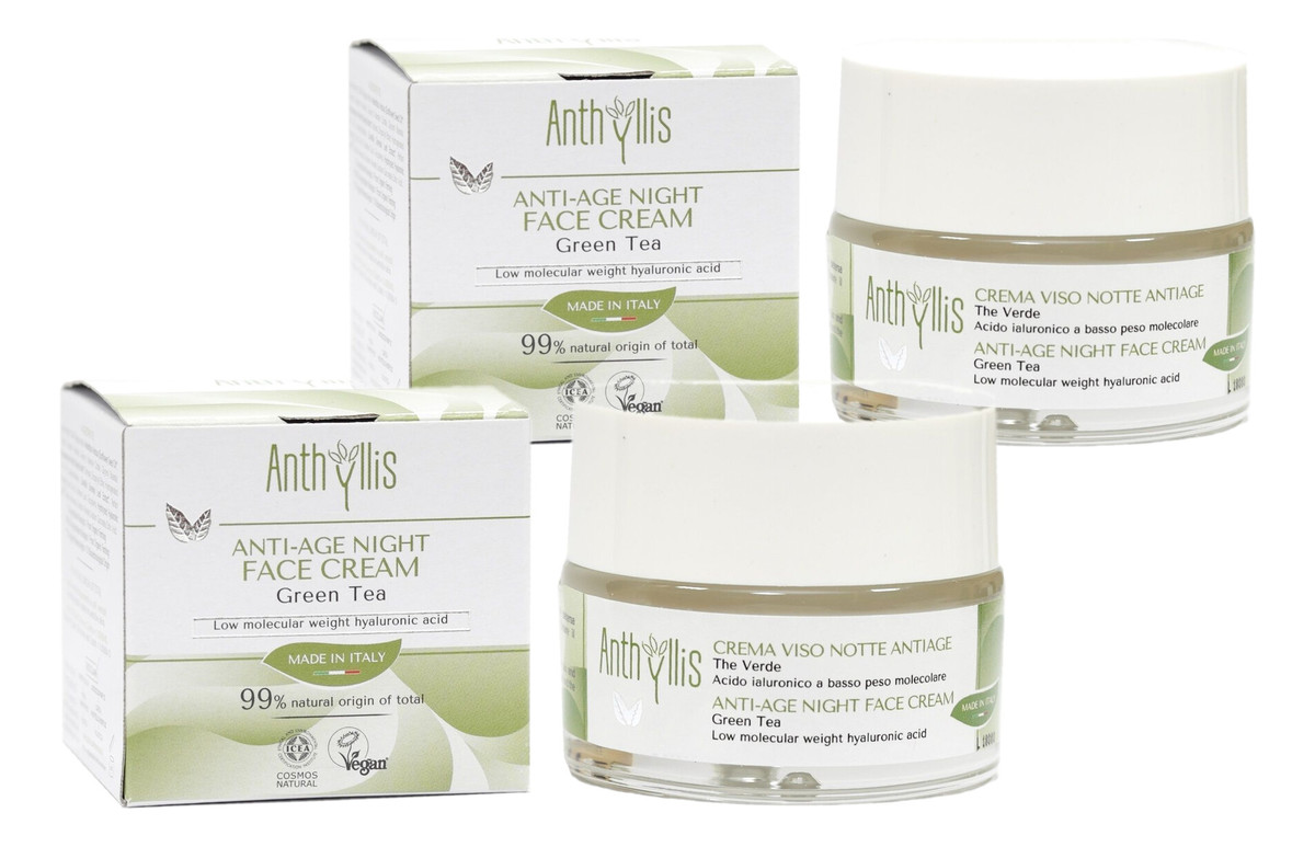 Krem do twarzy anti-age na noc zielona herbata kwas hialuronowy 2x50ml