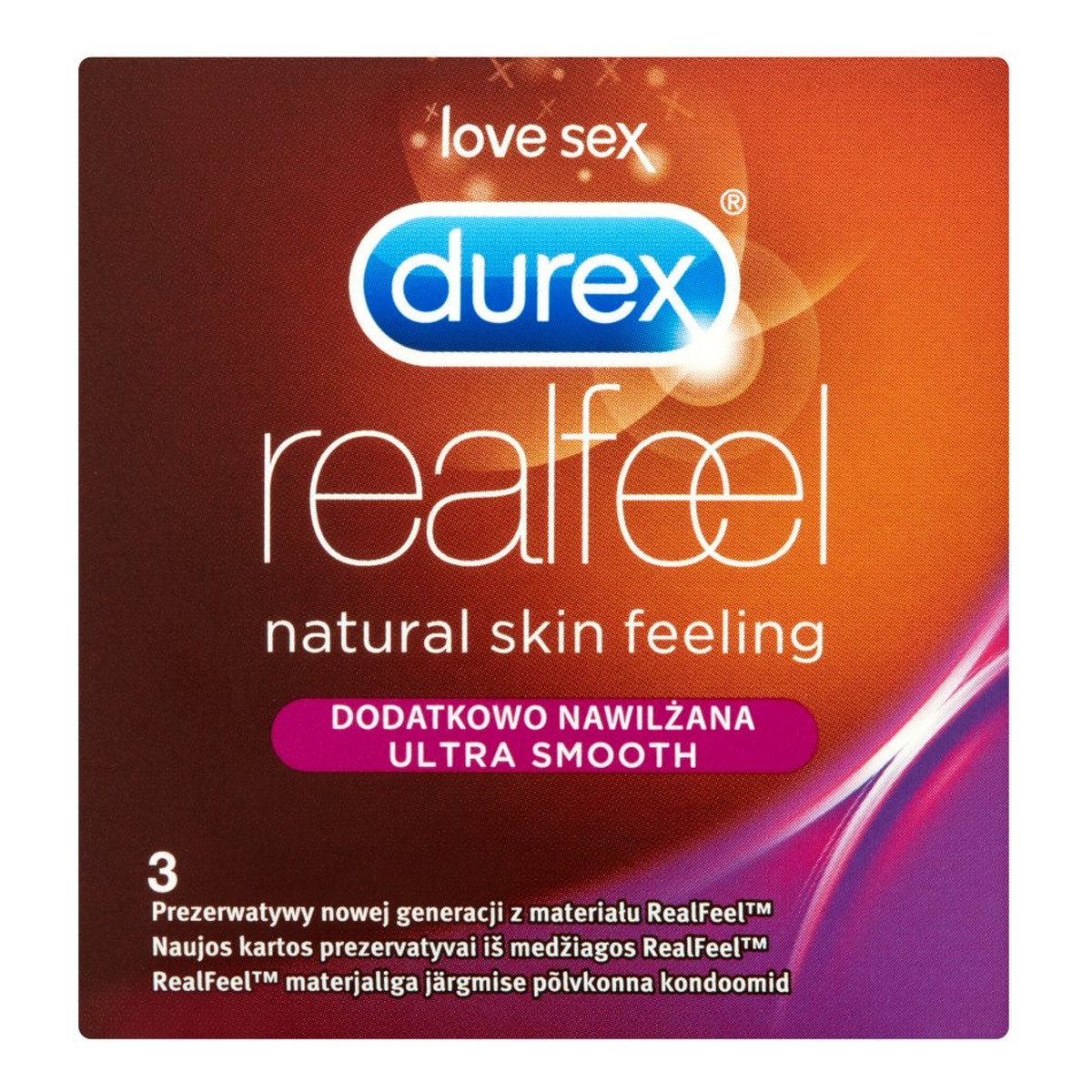 Durex Real Feel Natural Skin Feeling prezerwatywy nielateksowe dodatkowo nawilżane 3szt