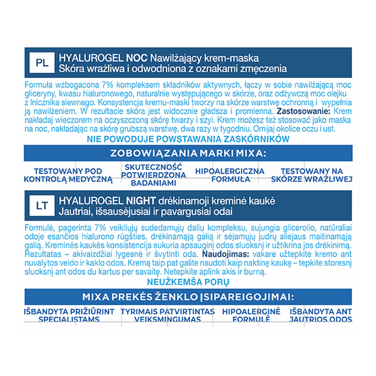 Mixa Ekspert Skóry Wrażliwej Hyalurogel Nocna Odbudowa nawilżający krem-maska na noc 50ml